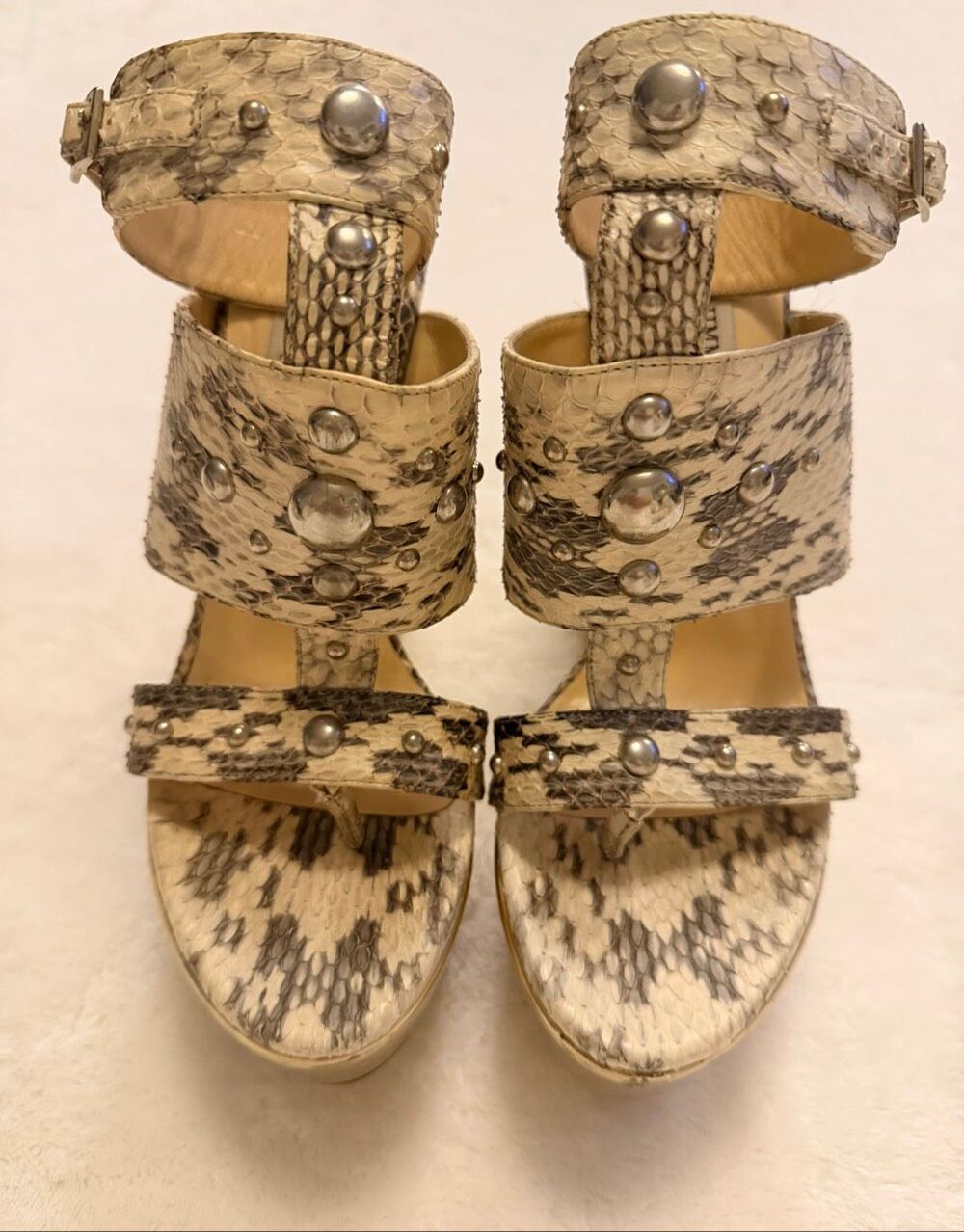 Jimmy Choo Python Print Studded Platform Wedge Sandals EU 36 US 6 - Picture 10 of 15